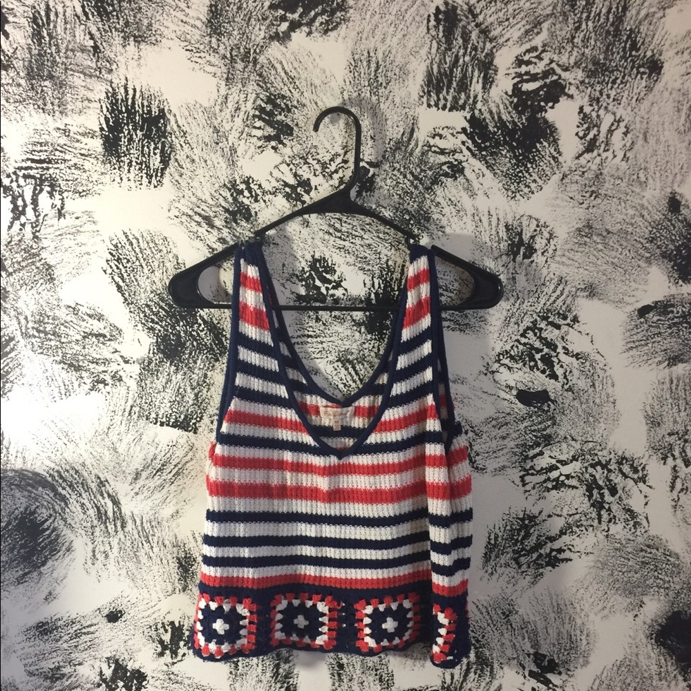 red blue and white crop top